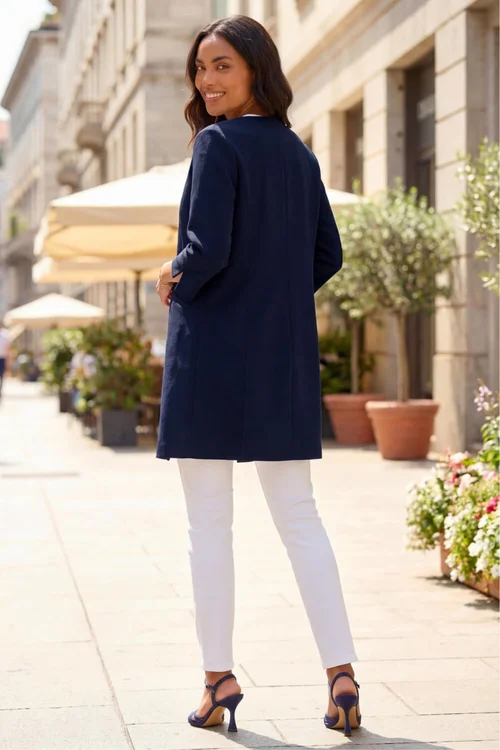 Roman Navy 3/4 Sleeve Textured Longline Jacket - 18 Image 3