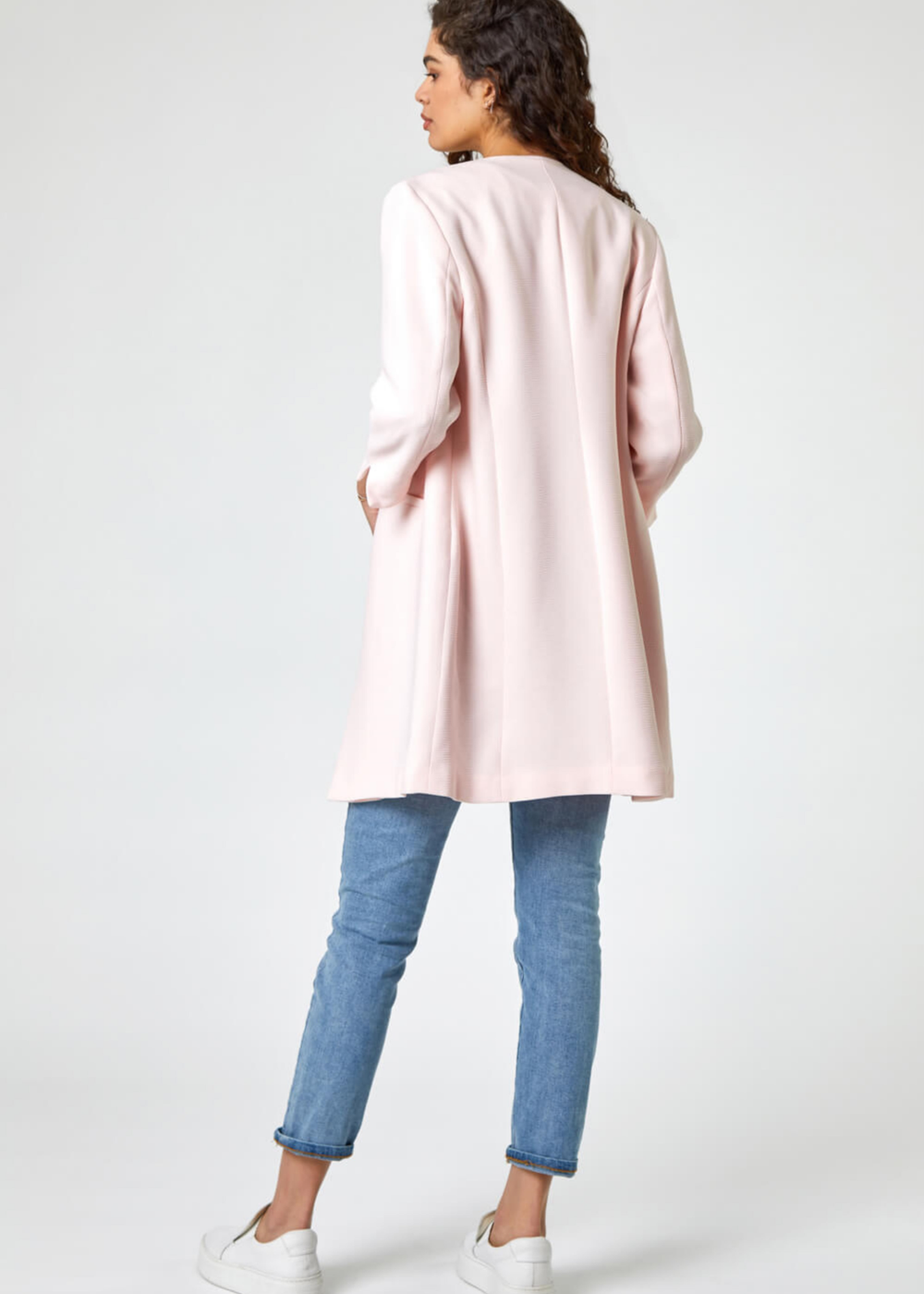 Roman Pink 3/4 Sleeve Textured Longline Jacket - 8 Image 2