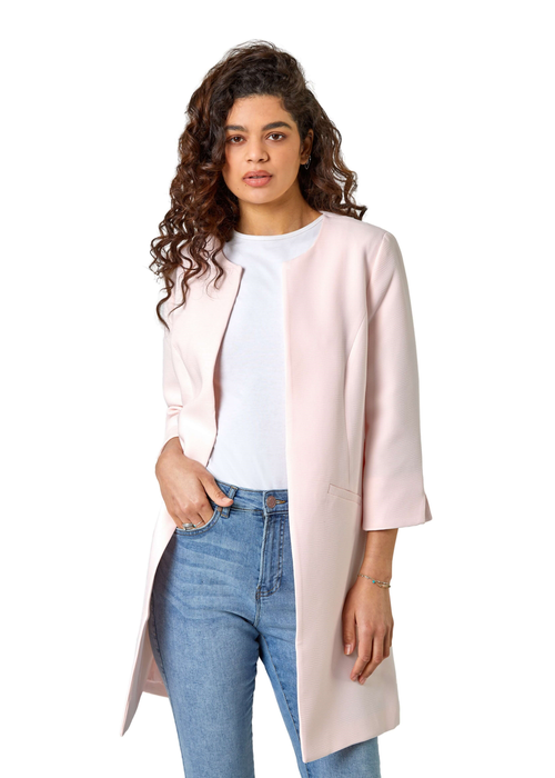 Roman Pink 3/4 Sleeve Textured Longline Jacket - 8 Image 1