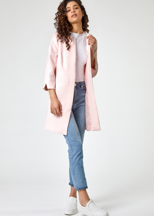 Roman Pink 3/4 Sleeve Textured Longline Jacket - 8 Image 3
