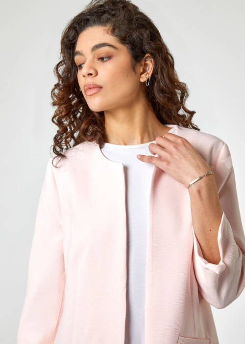 Roman Pink 3/4 Sleeve Textured Longline Jacket - 8 Image 4
