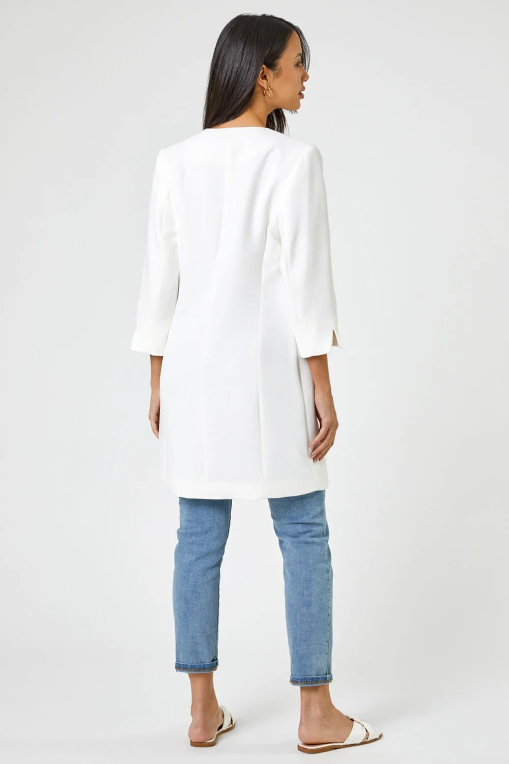 Roman Ivory 3/4 Sleeve Textured Longline Smart Jacket - 8 Image 2