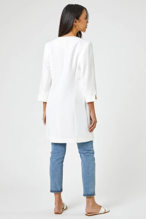 Roman Ivory 3/4 Sleeve Textured Longline Smart Jacket - 8 Image 2