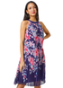 Roman Navy Floral High Neck Pleated Chiffon Swing Dress - 26 Image 1