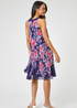 Roman Navy Floral High Neck Pleated Chiffon Swing Dress - 26 Image 2