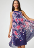 Roman Navy Floral High Neck Pleated Chiffon Swing Dress - 26 Image 4