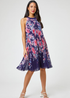 Roman Navy Floral High Neck Pleated Chiffon Swing Dress - 26 Image 3