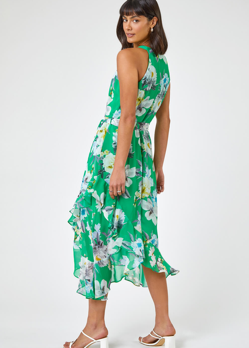 Roman Green Floral Asymmetric Belted Midi Dress - 12 Image 2