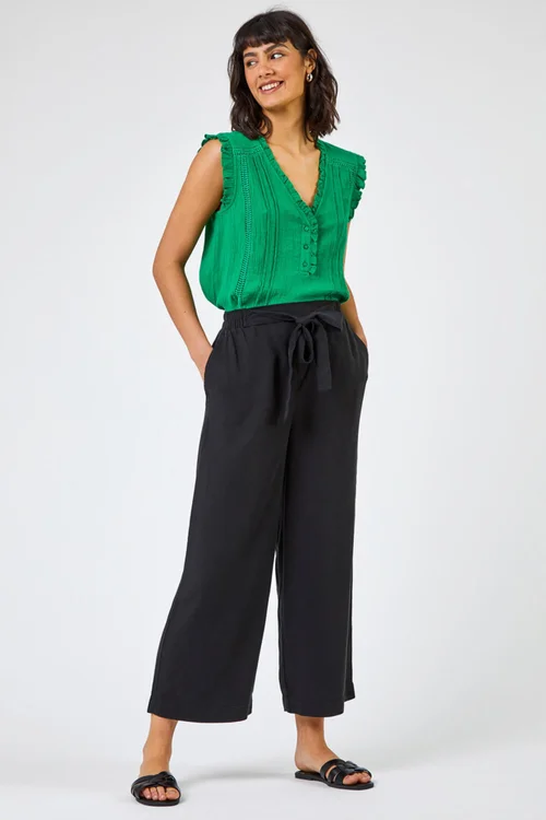 Roman Black Tie Waist Detail Culottes - 6 Image 3