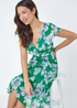Roman Green Floral Print Chiffon Frill Wrap Midi Dress - 6 Image 3