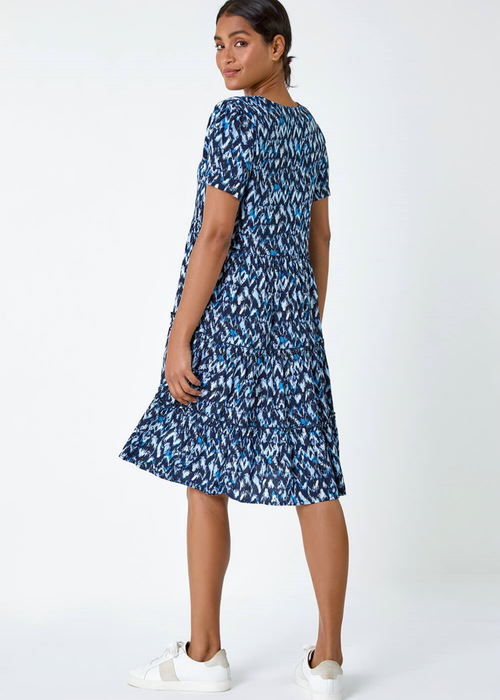 Roman Blue Zig Zag Pocket Tiered Smock Dress - 12 Image 2