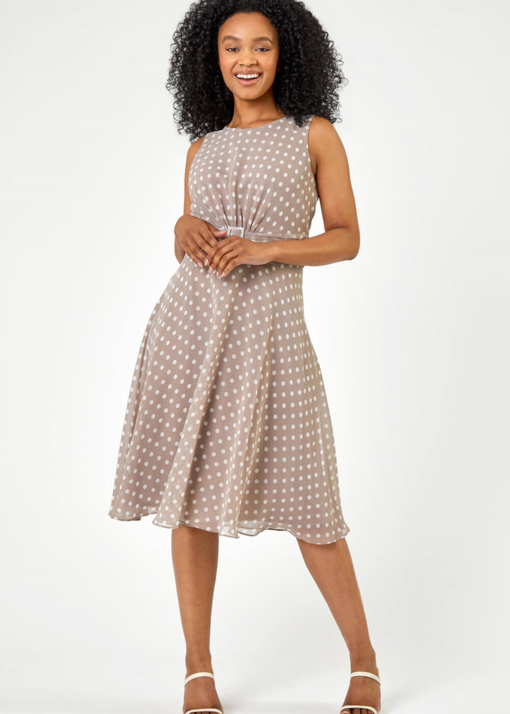 Roman Taupe Petite Spot Print Buckle Detail Dress - 6 Image 3