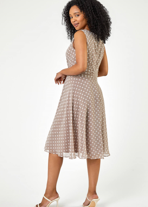Roman Taupe Petite Spot Print Buckle Detail Dress - 6 Image 2