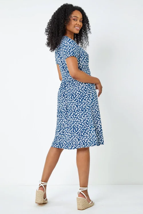 Roman Navy Petite Spot Print Wrap Dress - 6 Image 4