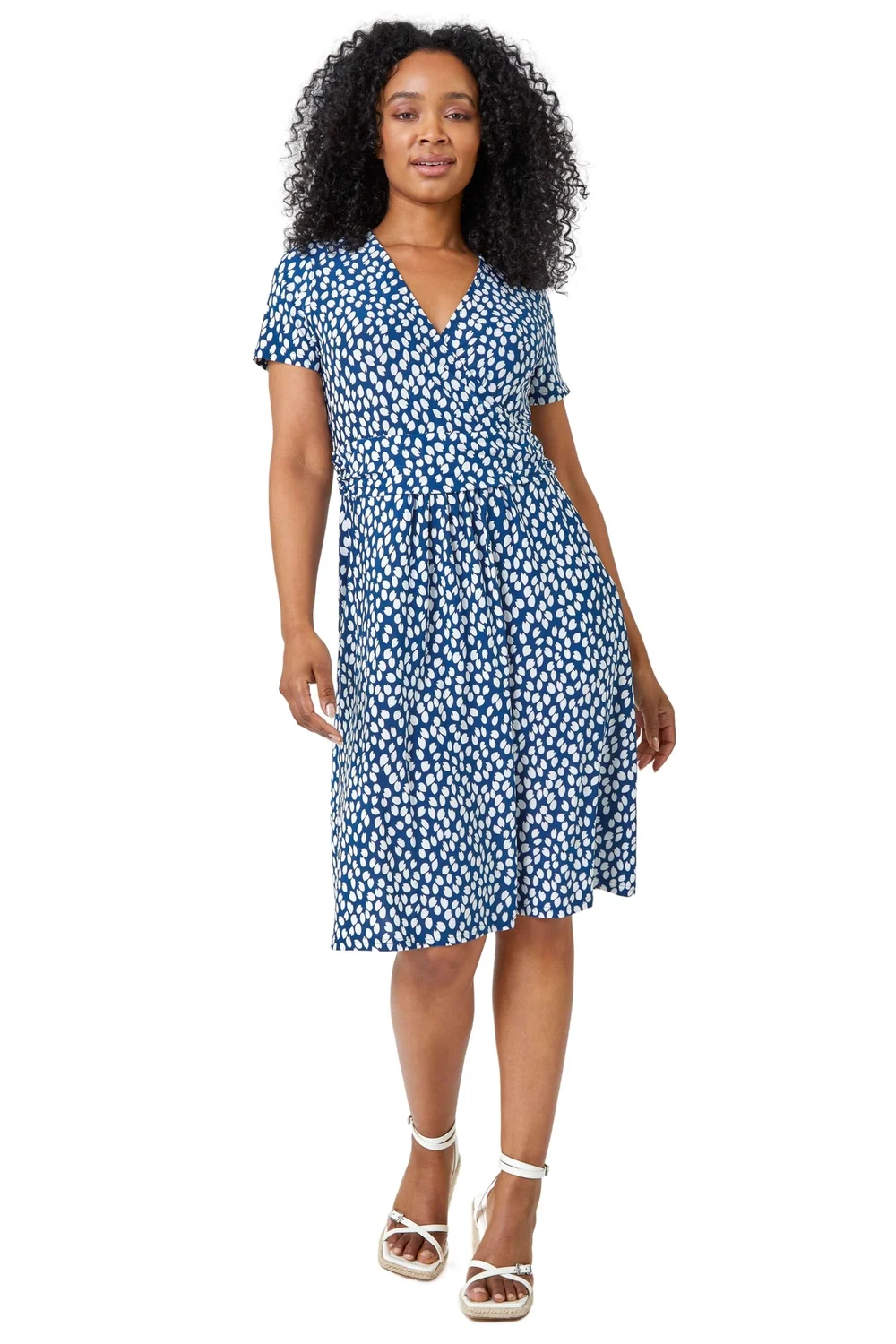 Roman Navy Petite Spot Print Wrap Dress - 6 Image 1