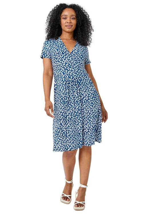 Roman Navy Petite Spot Print Wrap Dress - 6 Image 1