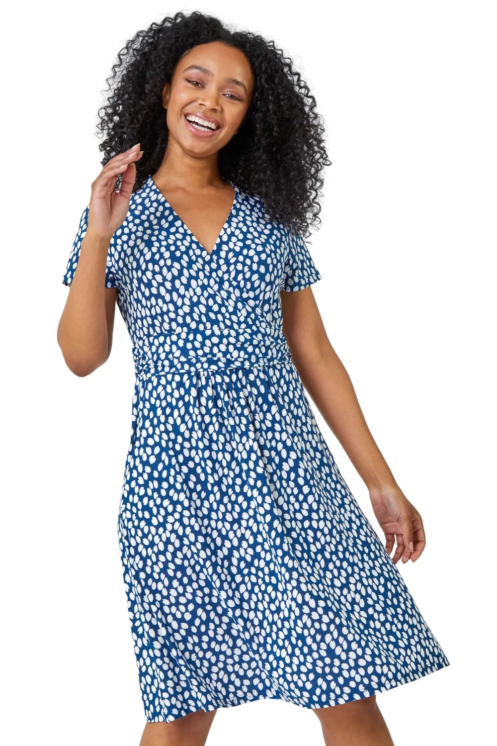 Roman Navy Petite Spot Print Wrap Dress - 6 Image 2