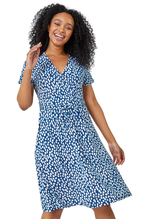 Roman Navy Petite Spot Print Wrap Dress - 6 Image 2