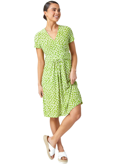 Roman Lime Petite Spot Print Wrap Stretch Dress - 12 Image 3