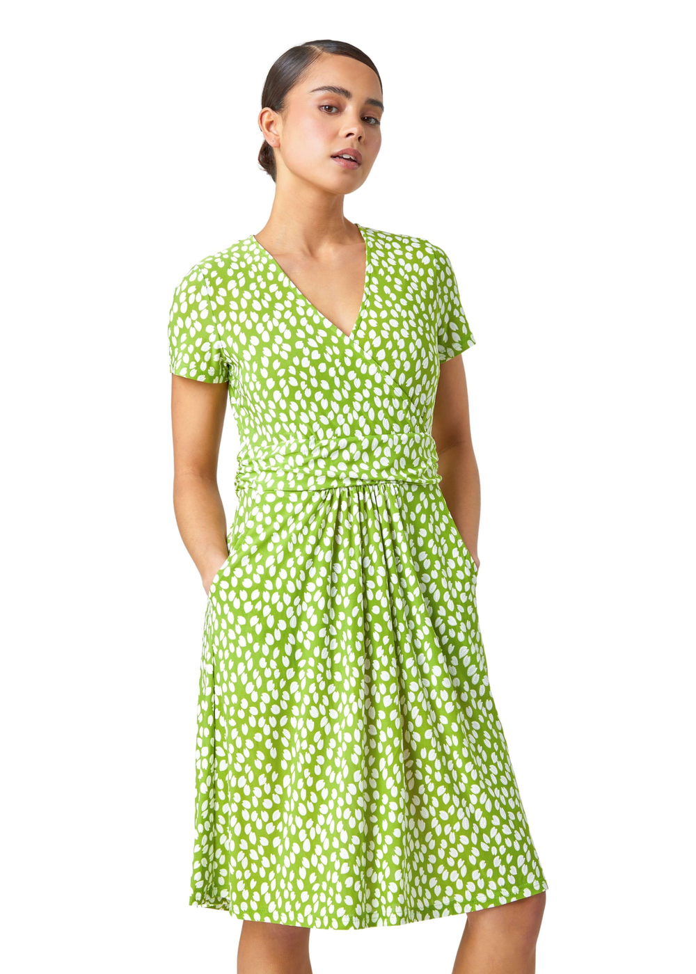 Roman Lime Petite Spot Print Wrap Stretch Dress - 12 Image 1