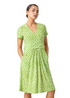 Roman Lime Petite Spot Print Wrap Stretch Dress - 12 Image 1