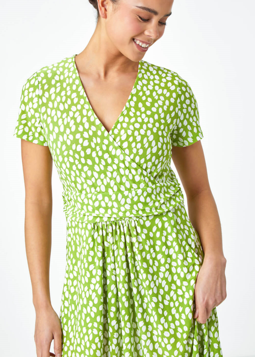 Roman Lime Petite Spot Print Wrap Stretch Dress - 12 Image 4