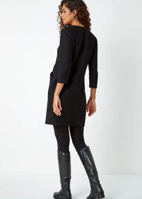 Roman Black Ribbed Pocket Detail Stretch Shift Dress - 22 Image 2