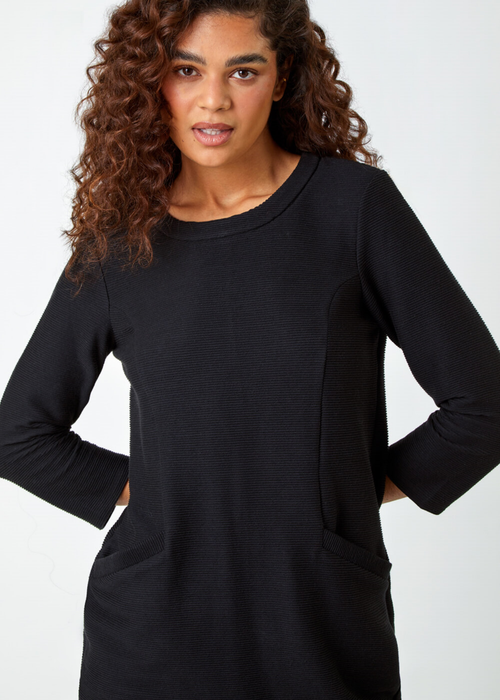 Roman Black Ribbed Pocket Detail Stretch Shift Dress - 22 Image 4