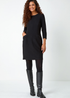 Roman Black Ribbed Pocket Detail Stretch Shift Dress - 22 Image 3