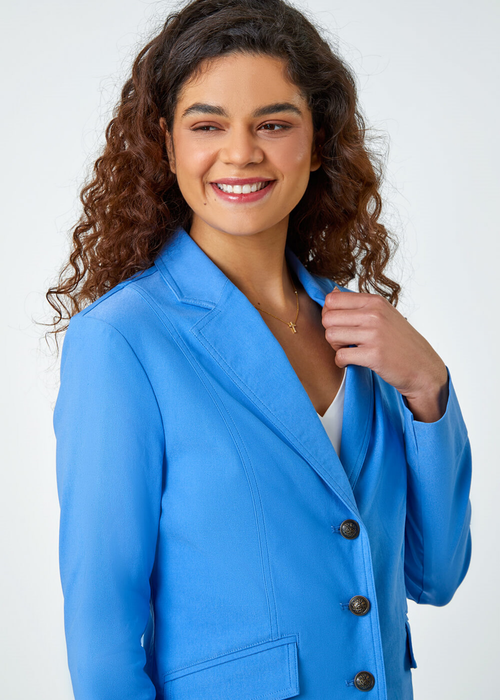 Roman Light Denim Button Detail Stretch Blazer - 14 Image 4