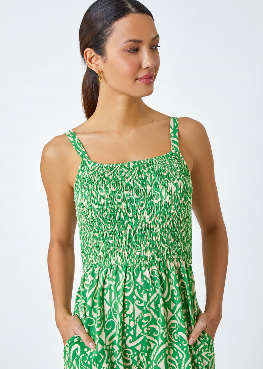 Roman Green Aztec Print Crop Shirred Jumpsuit - Size 18 Image 4