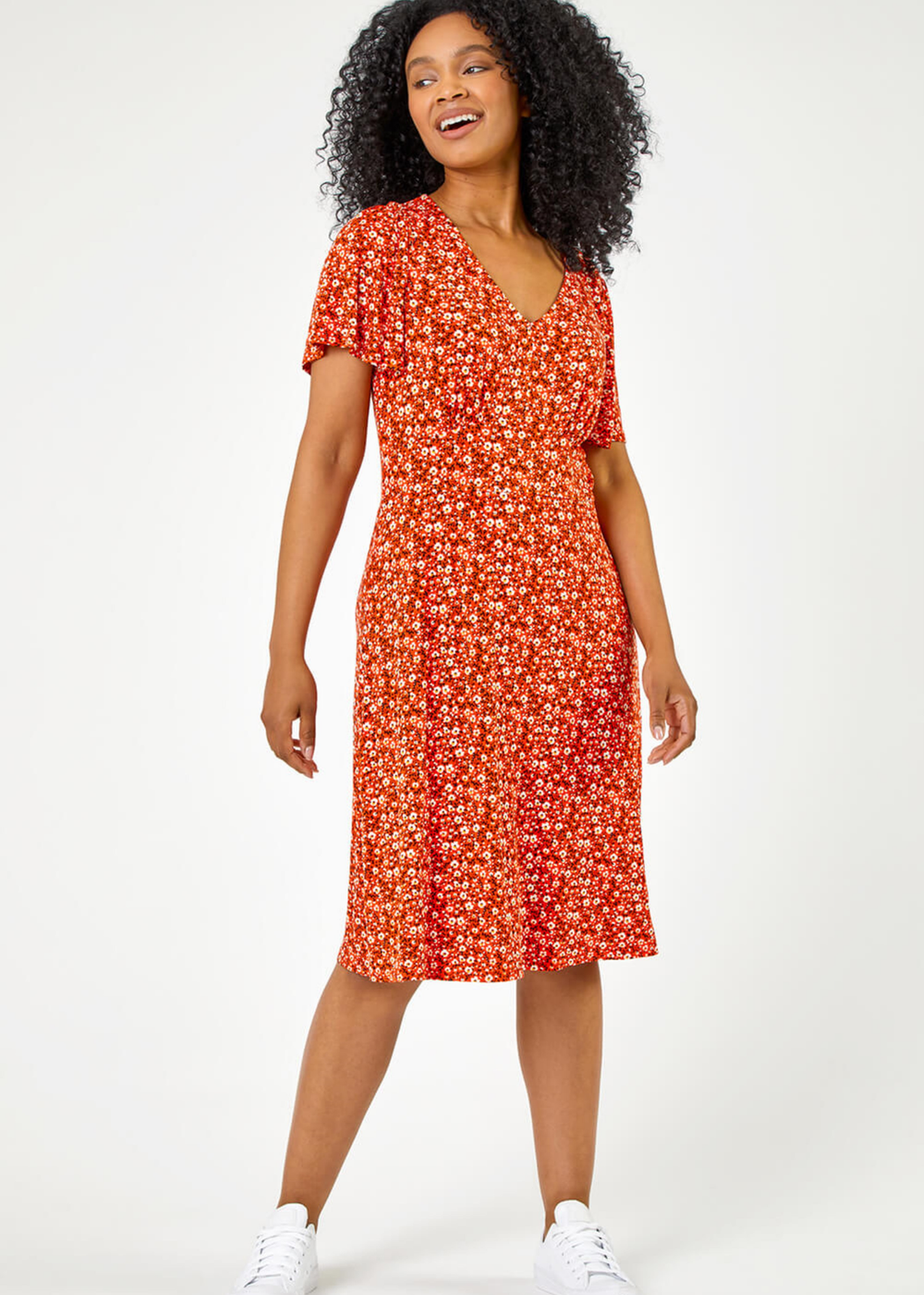 Roman Red Petite Floral Print Stretch Jersey Dress - 6 Image 3