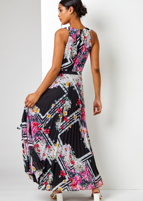 Roman Black Floral Border Print Pleated Maxi Dress - 22 Image 2