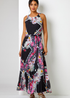 Roman Black Floral Border Print Pleated Maxi Dress - 22 Image 3
