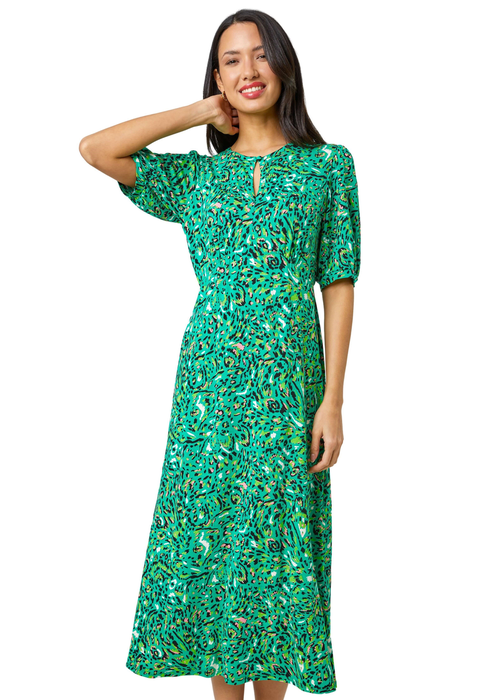 Roman Green Animal Print Keyhole Stretch Dress - 6 Image 1