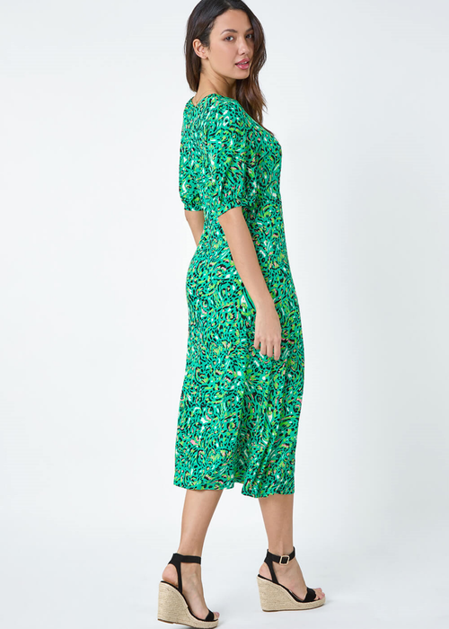 Roman Green Animal Print Keyhole Stretch Dress - 6 Image 2