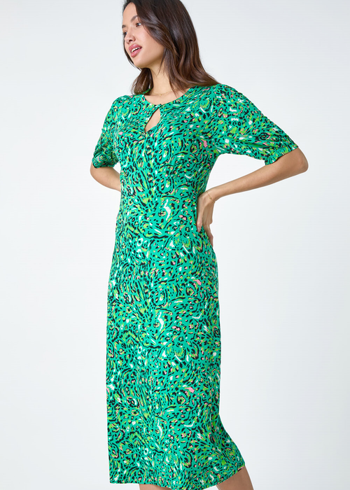 Roman Green Animal Print Keyhole Stretch Dress - 6 Image 3