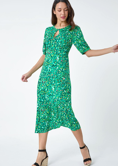 Roman Green Animal Print Keyhole Stretch Dress - 6 Image 4