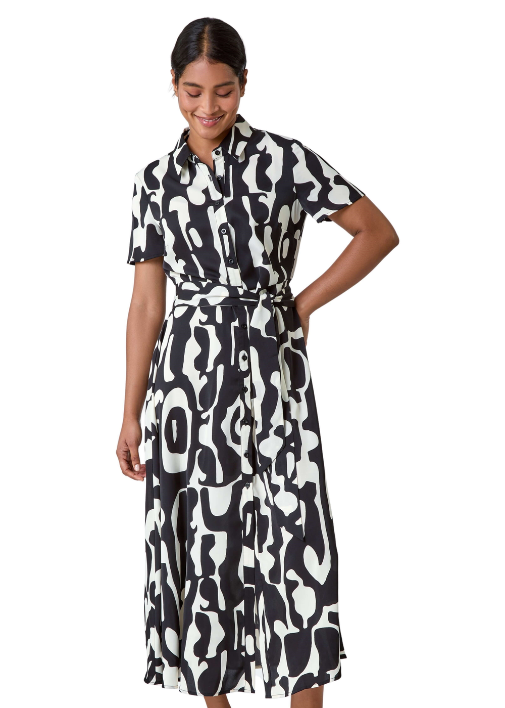 Roman Black Abstract Print Fit & Flare Shirt Dress - 24 Image 1