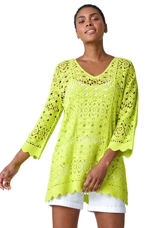 Roman Lime Cotton Crochet Tunic Top - 10 Image 1