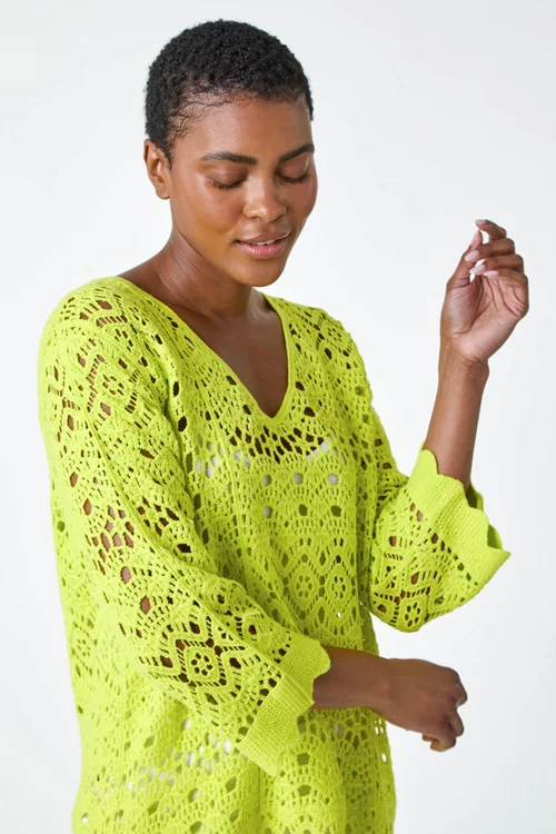 Roman Lime Cotton Crochet Tunic Top - 10 Image 4
