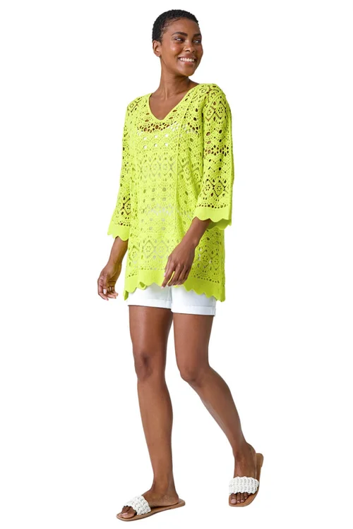 Roman Lime Cotton Crochet Tunic Top - 10 Image 2
