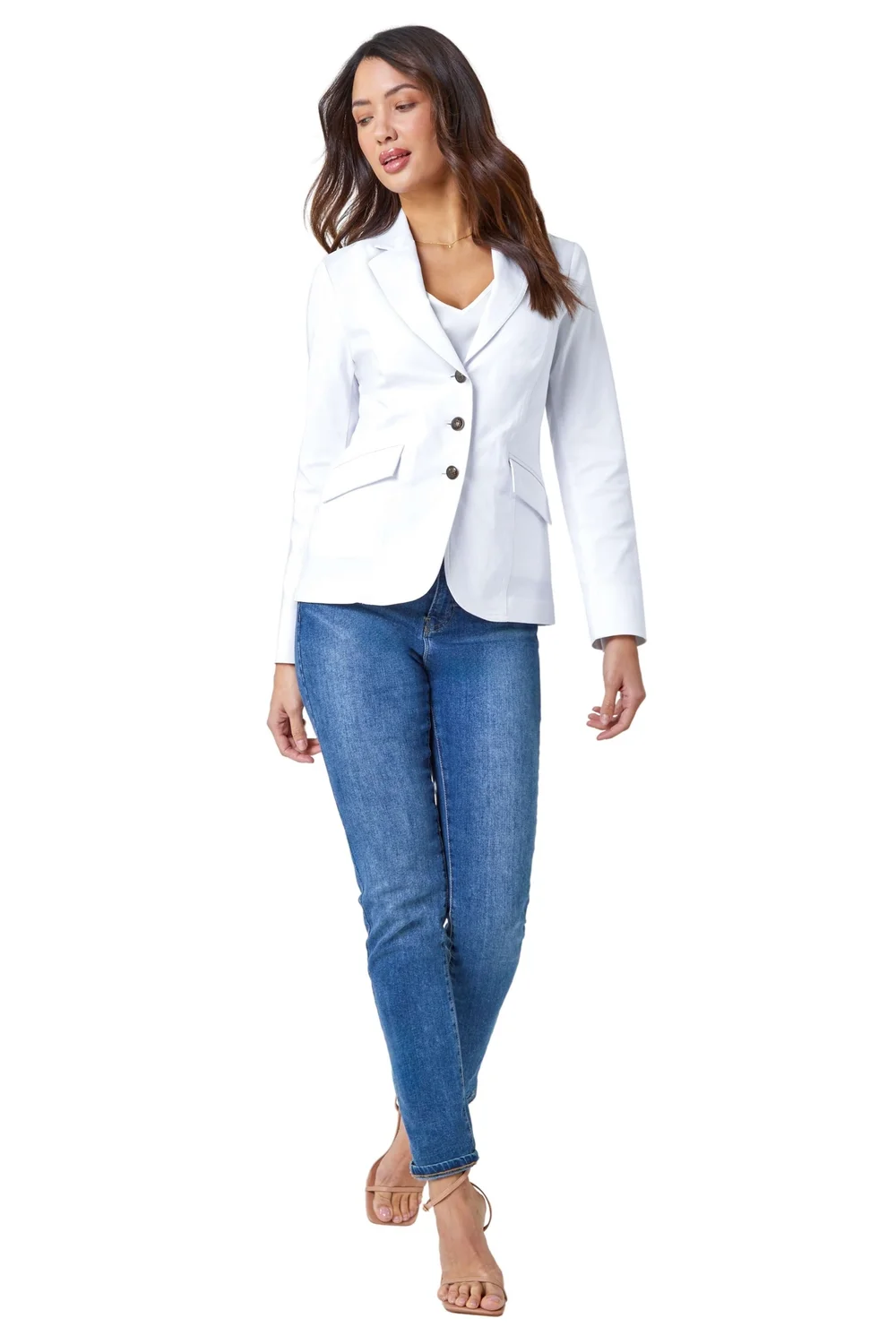 Roman White Button Detail Stretch Blazer - 16 Image 2