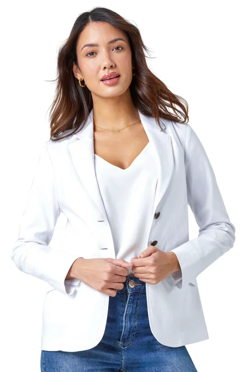 Roman White Button Detail Stretch Blazer - 16 Image 1