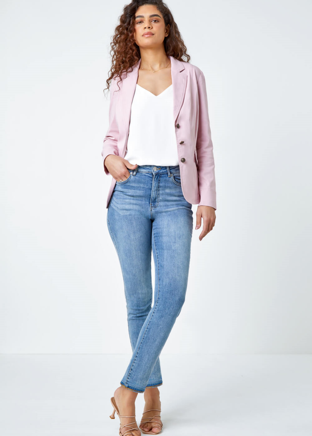 Roman Light Pink Stretch Button Detail Blazer - 24 Image 3