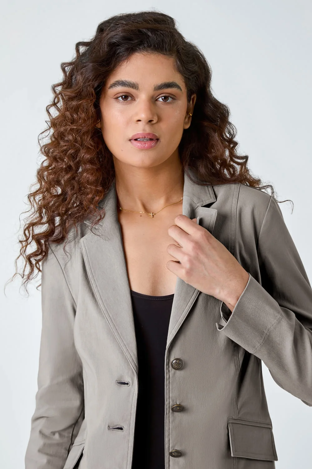 Roman Taupe Button Detail Stretch Blazer - 10 Image 3
