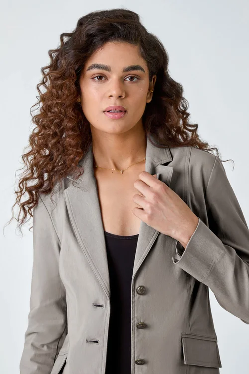 Roman Taupe Button Detail Stretch Blazer - 10 Image 3