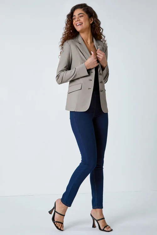 Roman Taupe Button Detail Stretch Blazer - 10 Image 4