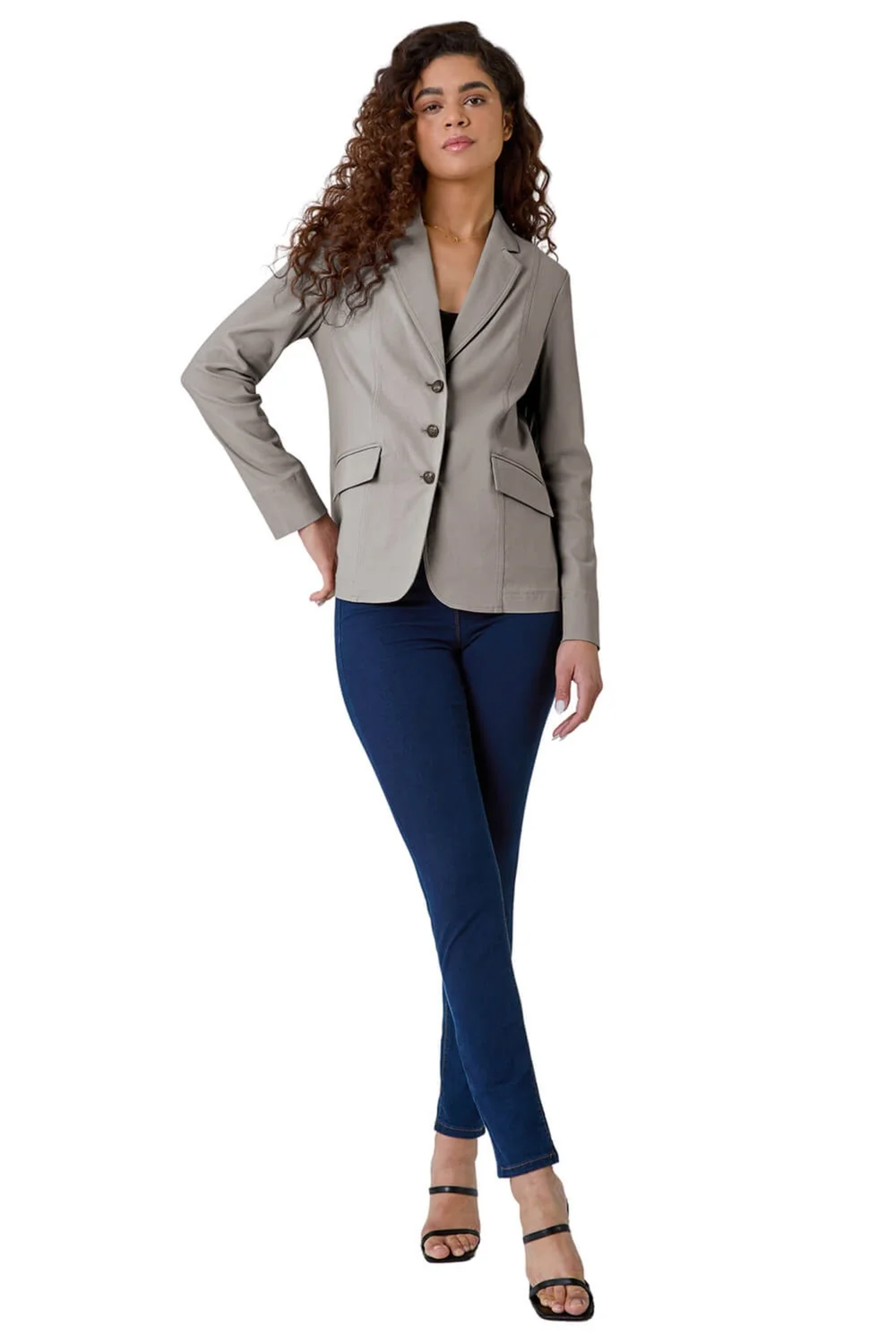 Roman Taupe Button Detail Stretch Blazer - 10 Image 2