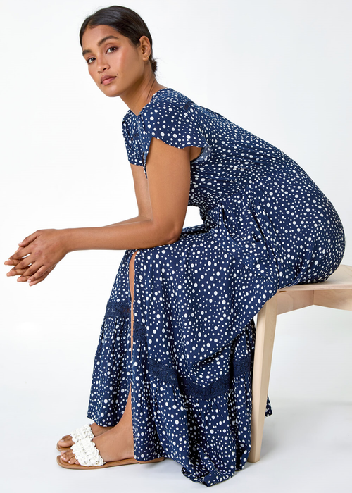 Roman Navy Polka Dot Lace Detail Maxi Dress - 16 Image 4